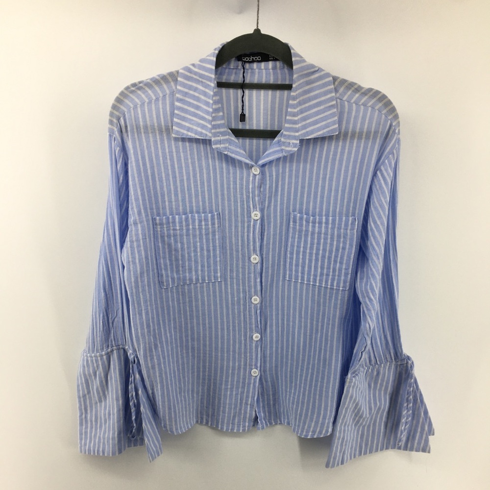Boohoo Baby Blue & White Striped Shirt NWOT